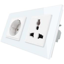 Розетка евро і універсальна силова Livolo колір білий скло (VL-C7C1EUC1C-11)