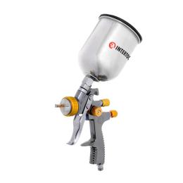 Краскопульт пневматичний LVLP BRONZE професійний, форсунка 1.8мм, верхній металевий бачок 600мл., 1.5бар INTERTOOL PT-0135