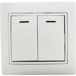Вимикач двоклавішний з підсвіткою білий ВВсб10-2-1-Fi-W АскоУкрем