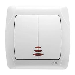 Вимикач двоклавішний з підсвіткою білий VIKO Carmen