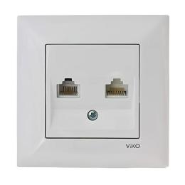 Розетка комп'ютерна+телефонна біла VIKO Meridian
