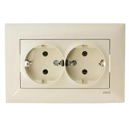 Розетка 2-на із заземленням крем VIKO Meridian