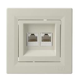 Розетка комп'ютерна RJ45 кат.5е UTP подвійна кремова Asfora, EPH4400123
