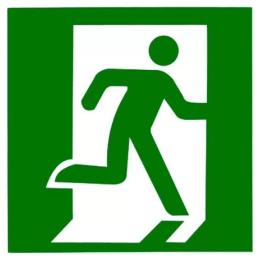 Знак Вихід тут (евакуаційний вихід праворуч) 150х150
