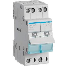 Перемикач введення резерву I-0-II із загальним виводом знизу 2 полюси 16а 230v 2м SFB216 Hager