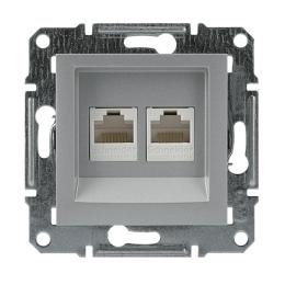 Розетка комп'ютерна 5eUTP подвійна без рамки алюміній Asfora, EPH4400161