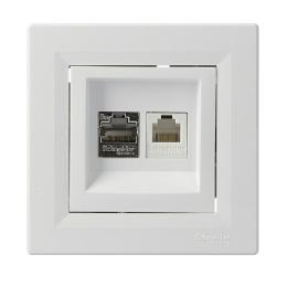 Розетка телефонна та Комп'ютерна RJ45+RJ12 кат.5е. подвійна біла Asfora, EPH4900121