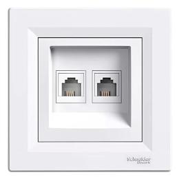 Розетка телефонна подвійна кінцева біла Asfora