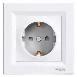 Розетка з заземленням з захисними шторками біла Asfora