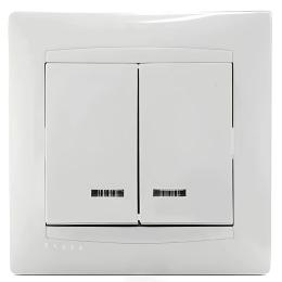 Вимикач 2 клавішний з підсвіткою білий Lemanso Сакура LMR1007