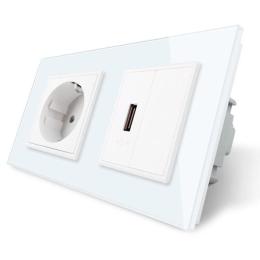 Розетка з заземленням з USB розеткою білий скло Livolo (VL-C7C1EUUSBK0-11)