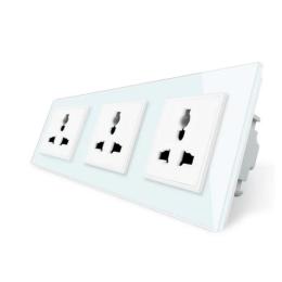 Розетка тримісна універсальна білий скло Livolo (VL-C7FCT22-6WP)