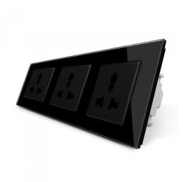 Розетка тримісна універсальна чорний скло Livolo (VL-C7FCT22-6BP)