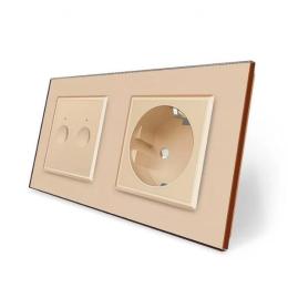 Сенсорний вимикач Sense 2 сенсори 1 розетка золотий скло Livolo (VL-C7FC2/FCTC16A-4AP)