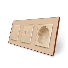 Сенсорний вимикач Sense 3 сенсора (1-2) 1 розетка золотий скло Livolo (VL-C7FC1/FC2/FCTC16A-6AP)