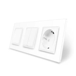 Комплект одноклавішний з двоклавішним вимикачем та розеткою білий скло Livolo (VL-C7K1/K2/FCTC16A-6WP)
