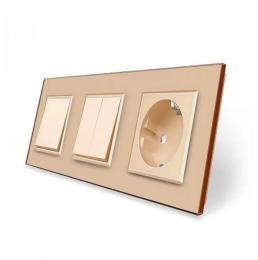Комплект одноклавішний з двоклавішним вимикачем та розеткою золотий скло Livolo (VL-C7K1/K2/FCTC16A-6AP)