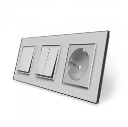 Комплект одноклавішний з двоклавішним вимикачем та розеткою сірий скло Livolo (VL-C7K1/K2/FCTC16A-6IP)