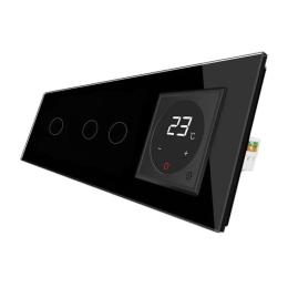 Сенсорний вимикач 3 сенсора (1-2) Терморегулятор з виносним датчиком температури для теплої підлоги чорний