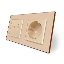 Сенсорний прохідний вимикач Sense 2 сенсори 1 розетка золотий скло Livolo (VL-C7FC2S/FCTC16A-4AP)