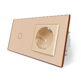 Розумний сенсорний прохідний вимикач 1 сенсор 1 розетка золотий скло Livolo (VL-C701SZ/C7C1EU-13)