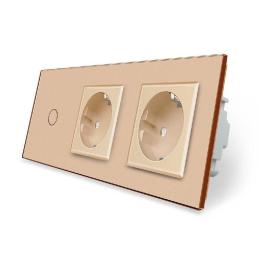 Розумний сенсорний прохідний вимикач 1 сенсор 2 розетки золотий скло Livolo (VL-C701SZ/C7C2EU-13)