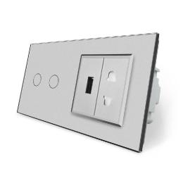Розумний сенсорний прохідний вимикач 2 сенсори 1 розетка 1 USB сірий скло Livolo (VL-C702SZ/C7USBC1A-15)