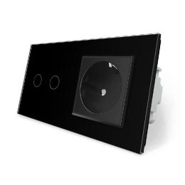 Розумний сенсорний прохідний вимикач 2 сенсори 1 розетка чорний скло Livolo (VL-C702SZ/C7C1EU-12)