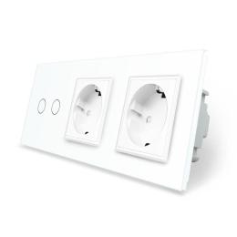 Розумний сенсорний прохідний вимикач 2 сенсори 2 розетки білий скло Livolo (VL-C702SZ/C7C2EU-11)