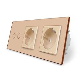 Розумний сенсорний прохідний вимикач 2 сенсори 2 розетки золотий скло Livolo (VL-C702SZ/C7C2EU-13)