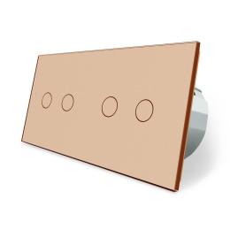 Розумний сенсорний прохідний вимикач 4 сенсора (2-2) золотий скло Livolo (VL-C702SZ/C702SZ-13)