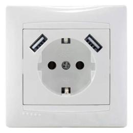 Розетка з заземленням біла 2 usb-гнізда Lemanso Сакура LMR1039