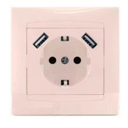 Розетка з заземленням крем 2 usb-гнізда Lemanso Сакура LMR1136