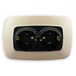 Розетка подвійна Horoz Electric ELA з заземленням чорний-золото (112-007-0008-040)