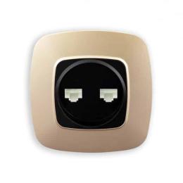 Розетка подвійна комп'ютерна Horoz Electric ELA чорний-золото (112-007-0017-040)