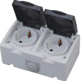 Розетка накладна 2-ва з заземленням з кришкою Horoz Electric ATOM (112-100-0002-010)