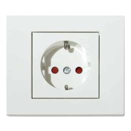 Розетка одинарна з заземленням та шторками біла GRANO (400-010300-218)