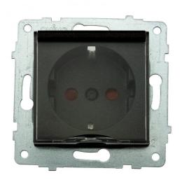 Механізм розетки з заземленням з кришкою та шторками GRANO чорний (600-000317-243)