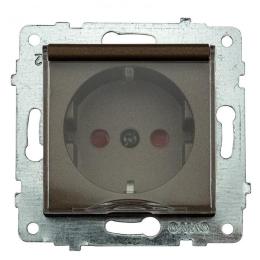 Механізм розетки з заземленням з кришкою та шторками GRANO мока (600-000319-243)
