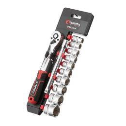 Набір головок 3/8 10-24 мм., подовжувач, рукоятка з храповим механізмом 72 зуба, 12од., Cr-V STORM INTERTOOL ET-8013