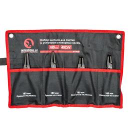 Набір щипців (4шт) для зняття та встановлення стопорних кілець 180мм, 40CrV, фосфатовані. INTERTOOL HT-7015