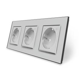 Тримісна розумна розетка ZigBee з заземленням сірий Livolo (VL-C7FCTC16AZ-6IP)