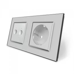 Сенсорний вимикач Sense 2 сенсори 1 розетка сірий скло Livolo (VL-C7FC2/FCTC16A-4IP)