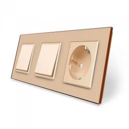 Комплект одноклавішних вимикачів з розеткою золотий скло Livolo (VL-C7K1/K1/FCTC16A-6AP)