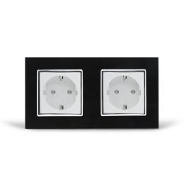 Розетка подвійна із заземленням Livolo чорний білий хром скло (VL-C7C2EU-12/11C)