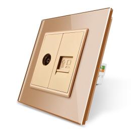 Інтернет розетка RJ-45 ТВ розетка Livolo золото скло (VL-C791VC-13)