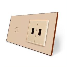 Сенсорний вимикач 1 сенсор 2 USB золотий скло Livolo (VL-C701/2USB-13)