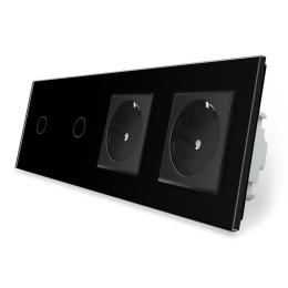 Сенсорний вимикач 2 сенсора 2 розетки Livolo чорний скло (VL-C701/C701/C7C2EU-12)