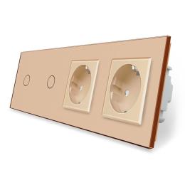 Сенсорний вимикач 2 сенсора 2 розетки Livolo золото скло (VL-C701/C701/C7C2EU-13)