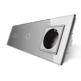 Сенсорний ZigBee вимикач 2 сенсори (1-1) 1 розетка сірий скло Livolo (VL-C701Z/C701Z/C7C1EU-15)